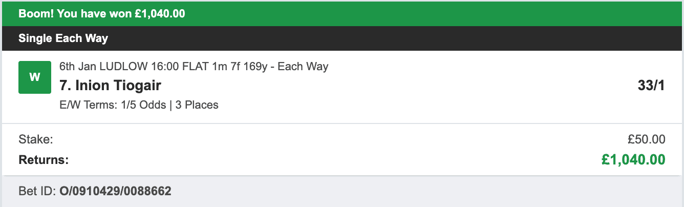 Each Way Money - Winner - 2023-01-06