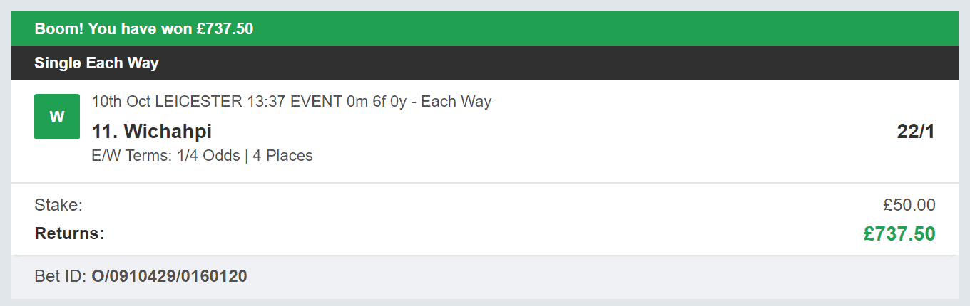 Each Way Money - Winner - 2023-10-10