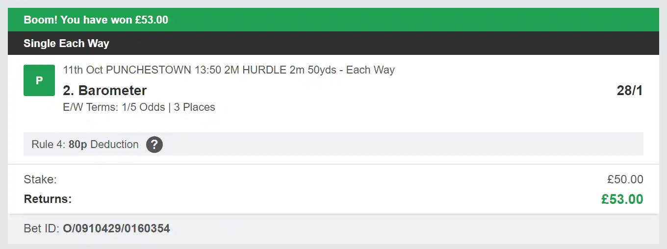Each Way Money - Winner - 2023-10-11