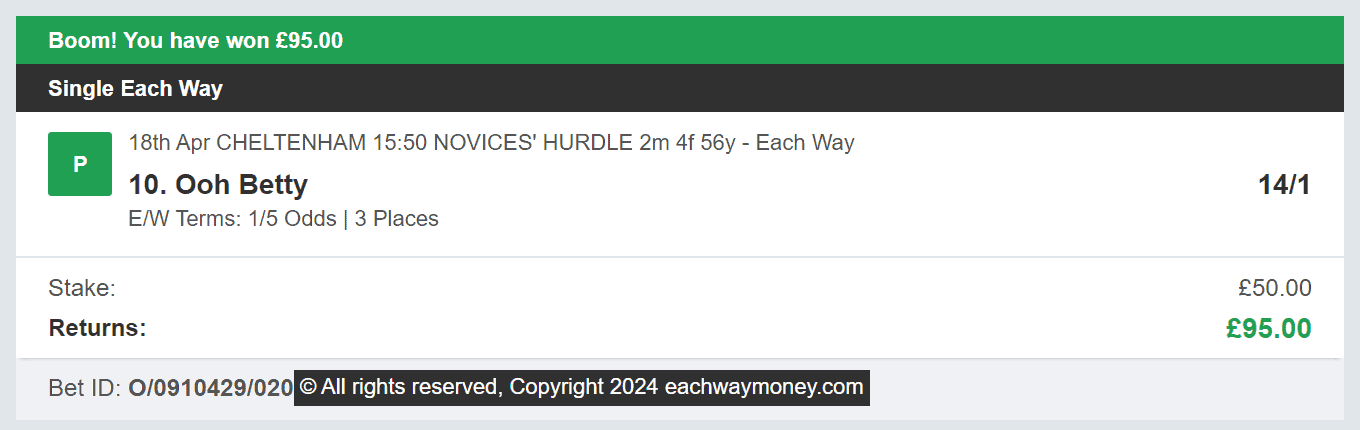 Each Way Money - Winner - 2024-04-18