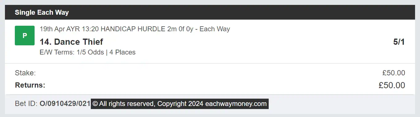 Each Way Money - Winner - 2024-04-19