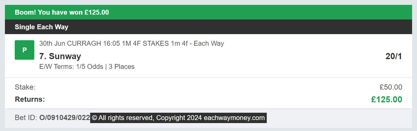 Each Way Money - Winner - 2024-06-30