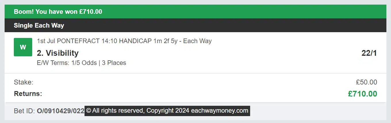 Each Way Money - Winner - 2024-07-01