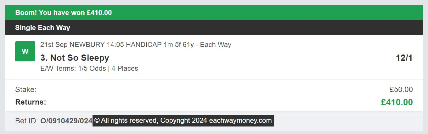 Each Way Money - Winner - 2024-09-21