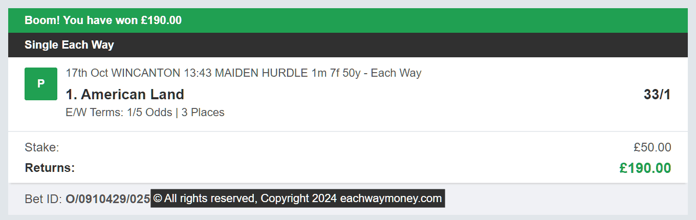 Each Way Money - Winner - 2024-10-17