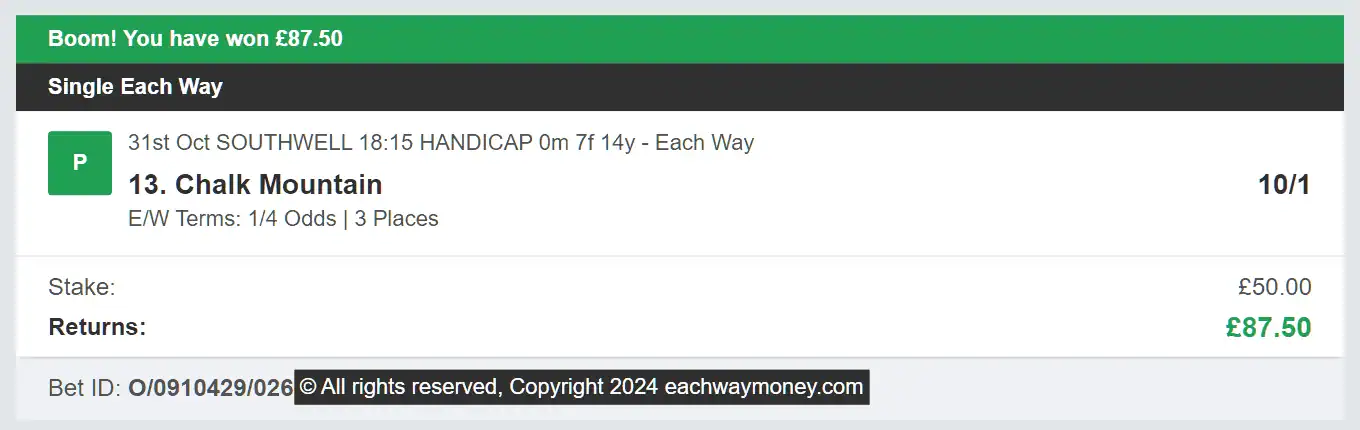 Each Way Money - Winner - 2024-10-31