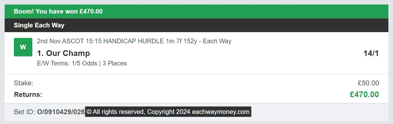 Each Way Money - Winner - 2024-11-02