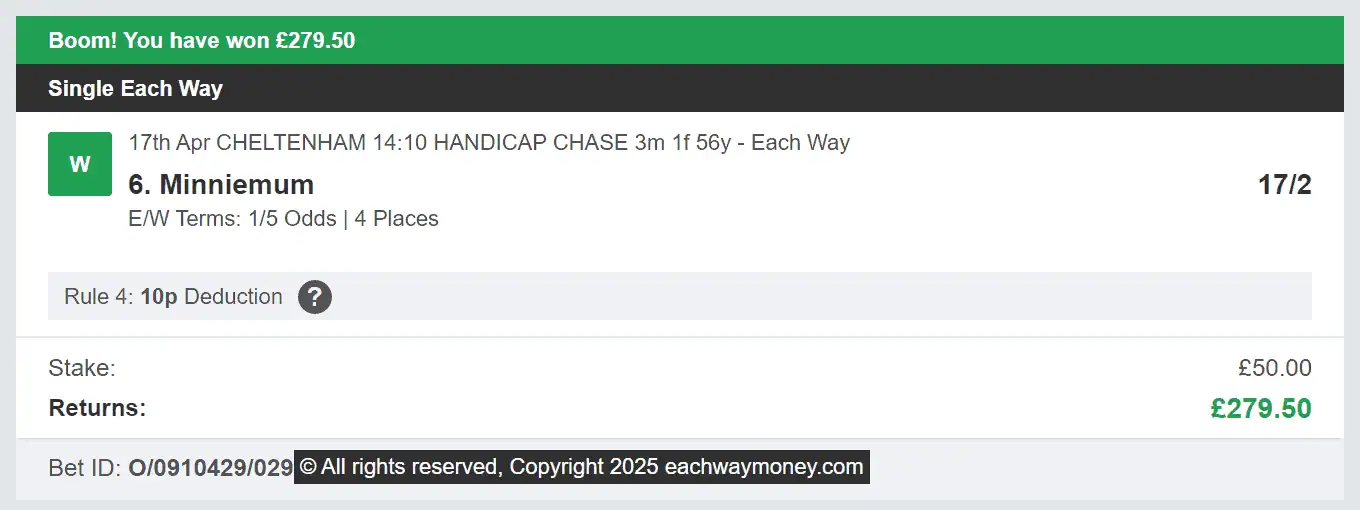 Each Way Money - Winner - 2025-04-17