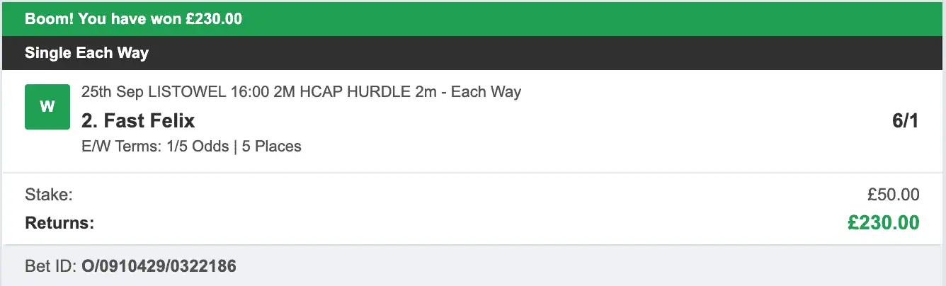 Each Way Money - Winner - 2025-09-25