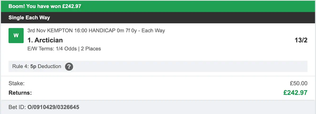 Each Way Money - Winner - 2025-11-03