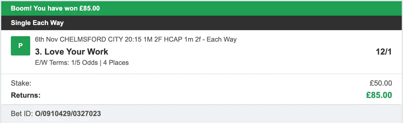 Each Way Money - Winner - 2025-11-06