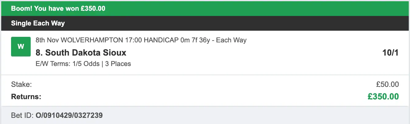 Each Way Money - Winner - 2025-11-08