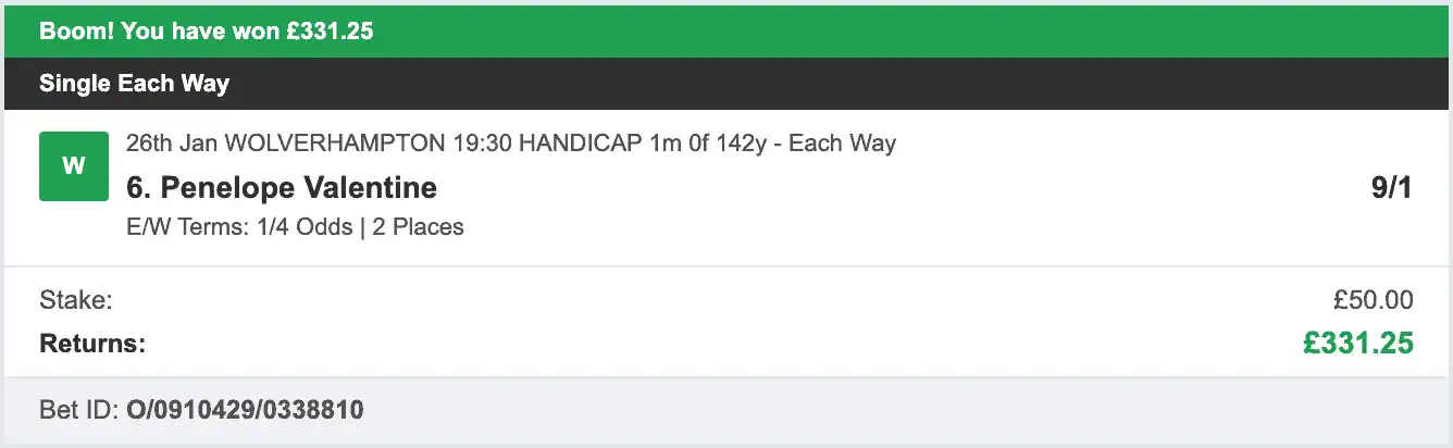 Each Way Money - Winner - 2026-01-26