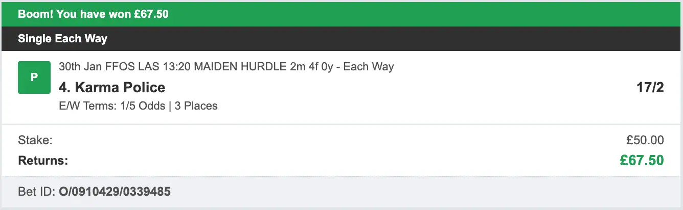 Each Way Money - Winner - 2026-01-30