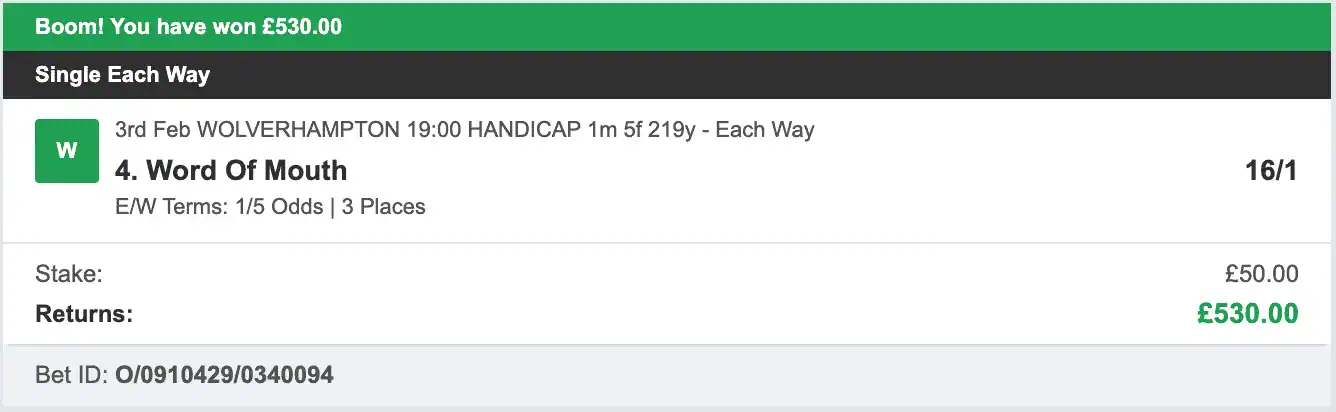 Each Way Money - Winner - 2026-02-03