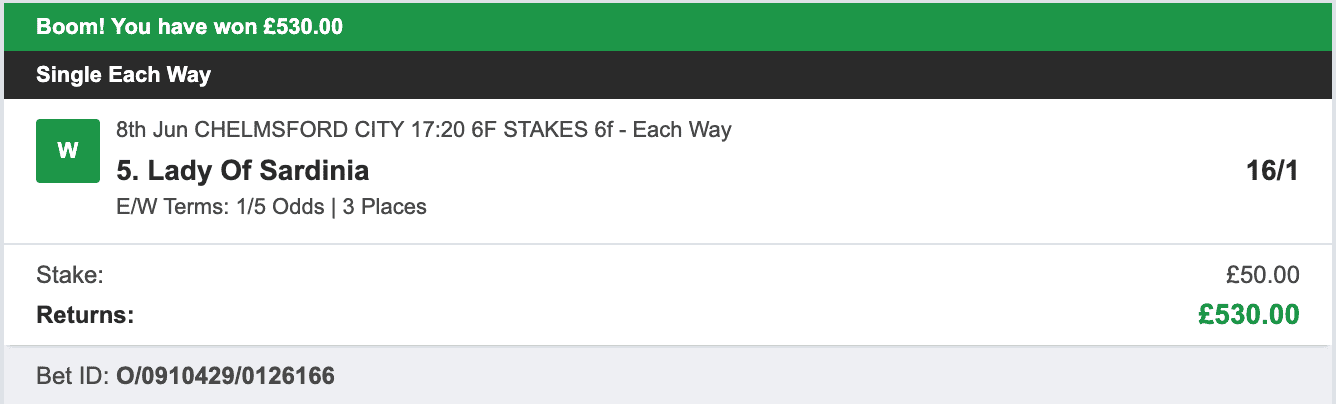 Each Way Money - Winner - 2023-06-08